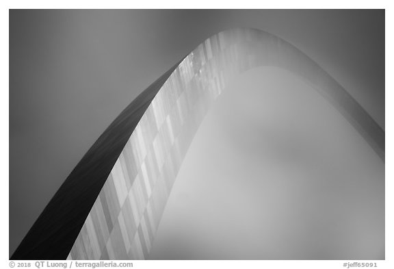 Gateway Arch in fog at night. Gateway Arch National Park (black and white)