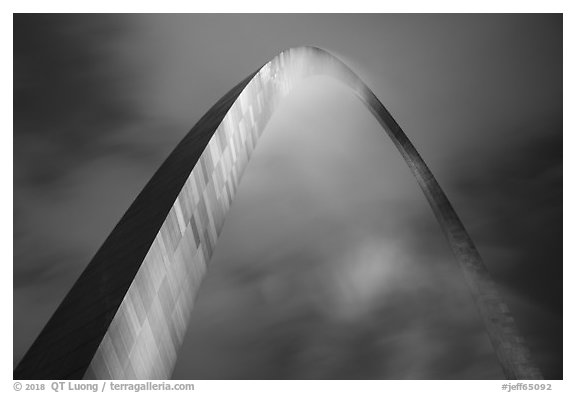 Gateway Arch and clouds at night. Gateway Arch National Park (black and white)