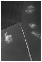 Arch from base with clouds and blue skies. Gateway Arch National Park ( black and white)