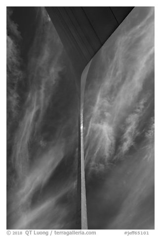 Gateway Arch from base with clouds. Gateway Arch National Park (black and white)