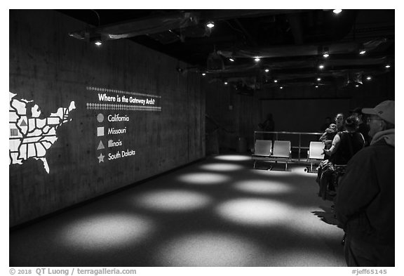 Interactive quiz during Arch tour. Gateway Arch National Park (black and white)