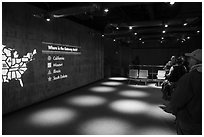 Interactive quiz during Arch tour. Gateway Arch National Park ( black and white)