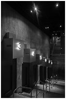 Boarding area for tram. Gateway Arch National Park ( black and white)