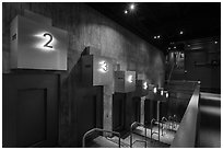 Underground boarding area for tram to top of Arch. Gateway Arch National Park ( black and white)