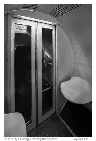 Inside tram capsule. Gateway Arch National Park (black and white)