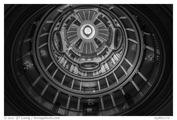 Interior of dome from below, Old Courthouse. Gateway Arch National Park (black and white)