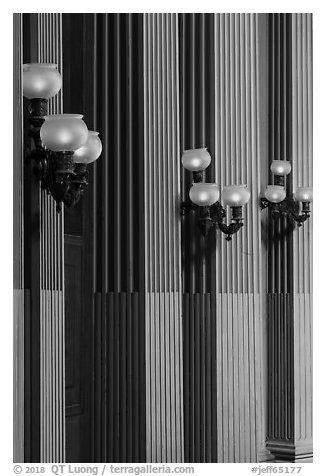 Detail of rotunda lights and columns, Old Courthouse. Gateway Arch National Park (black and white)