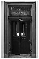 Door of circuit court, Old Courthouse. Gateway Arch National Park ( black and white)