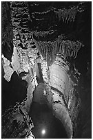Crystal Lake seen from shaft above. Mammoth Cave National Park, Kentucky, USA. (black and white)