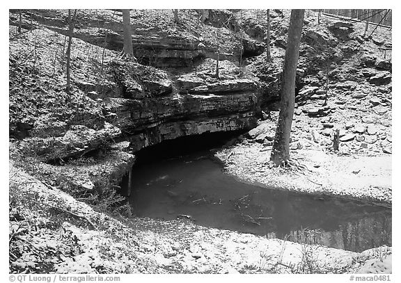 Styx resurgence in winter. Mammoth Cave National Park (black and white)