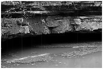 Styx resurgence and limestone ledges. Mammoth Cave National Park, Kentucky, USA. (black and white)