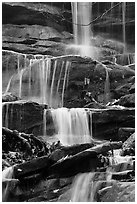 Stream cascading over limestone rocks. Mammoth Cave National Park, Kentucky, USA. (black and white)