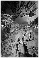 Looking up flowstone, Frozen Niagara. Mammoth Cave National Park, Kentucky, USA. (black and white)