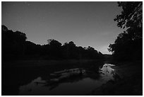 Green River at night, Houchin Ferry. Mammoth Cave National Park ( black and white)
