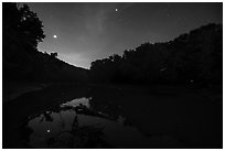 Green River, stars and fireflies at night, Houchin Ferry. Mammoth Cave National Park ( black and white)