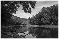 Visitor looking, Green River. Mammoth Cave National Park ( black and white)