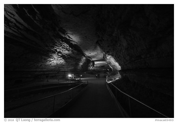 Cave passageway near historic entrance. Mammoth Cave National Park (black and white)