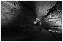 Couple walking down path in cave. Mammoth Cave National Park ( black and white)