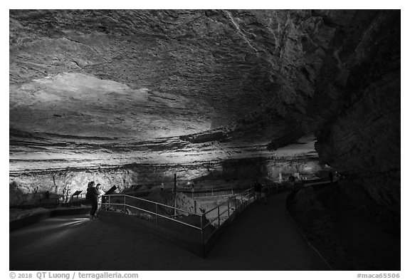 Vistors in Rotunda Room. Mammoth Cave National Park (black and white)