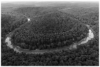 Aerial view of Green River bend. Mammoth Cave National Park ( black and white)
