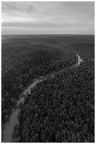 Aerial view of Green River at sunset. Mammoth Cave National Park ( black and white)