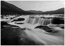 Sandstone Falls of the New River, sunset. New River Gorge National Park and Preserve ( black and white)