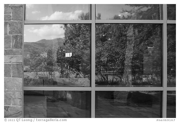 Window reflexion Sandstone Visitor Center. New River Gorge National Park and Preserve, West Virginia, USA.