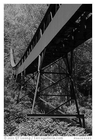Conveyor descending hill from mine, Nuttallburg. New River Gorge National Park and Preserve (black and white)