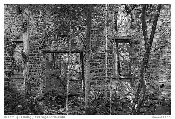 Ruined power house, Kaymoor Mine Site. New River Gorge National Park and Preserve (black and white)
