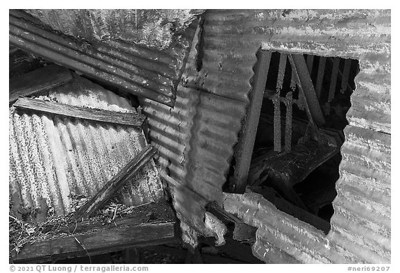 Detail of coal processing plant, Kaymoor Mine Site. New River Gorge National Park and Preserve (black and white)