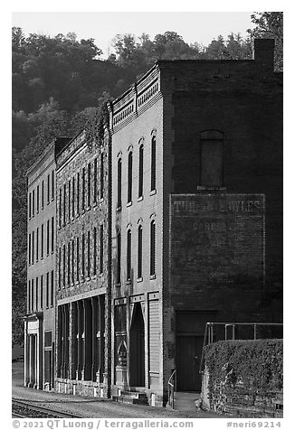 Mankin-Cox, Goodman-Kincaid and National Bank of Thurmond buildings in Commercial district, Thurmond. New River Gorge National Park and Preserve (black and white)