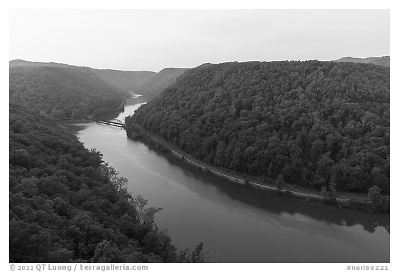 New River from Hawks Nest. New River Gorge National Park and Preserve (black and white)