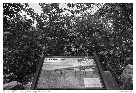 Spanning the Gorge intepretive sign. New River Gorge National Park and Preserve (black and white)