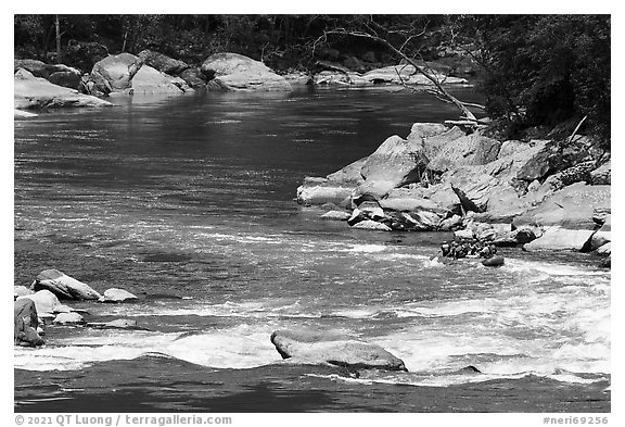 Raft in New River Gorge rapids. New River Gorge National Park and Preserve (black and white)