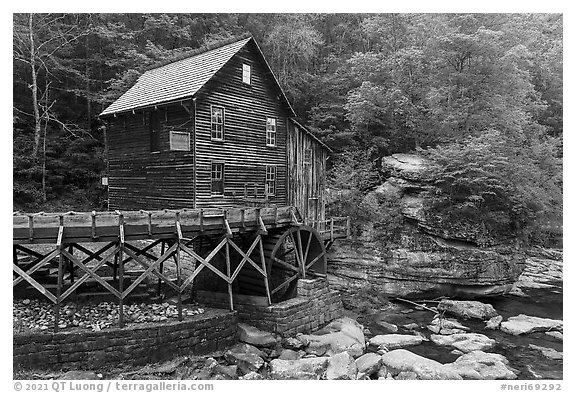 Glade Creek Grist Mill, Babcock State Park within boundaries. New River Gorge National Park and Preserve (black and white)