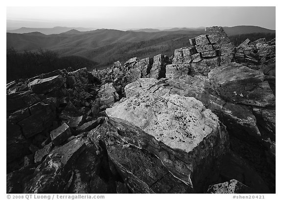 Rock slabs, Black Rock, dusk. Shenandoah National Park, Virginia, USA.