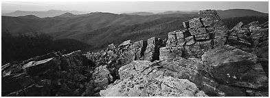 Eastern mountain landscape at dusk. Shenandoah National Park (Panoramic black and white)