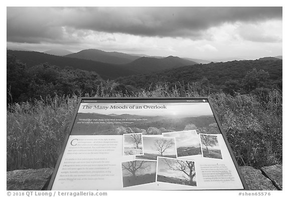 Many moods interpretive sign. Shenandoah National Park (black and white)