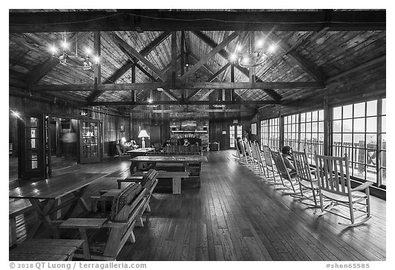 Inside Big Meadows Lodge. Shenandoah National Park (black and white)