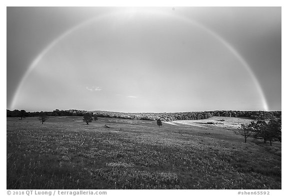 Full rainbow above Big Meadows. Shenandoah National Park (black and white)