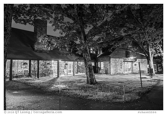 Big Meadows Lodge at night. Shenandoah National Park (black and white)