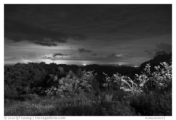 View from Thorofare Mountain Overlook at night. Shenandoah National Park (black and white)