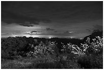 View from Thorofare Mountain Overlook at night. Shenandoah National Park ( black and white)
