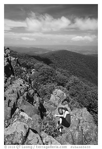 Nap on Hawksbill Mountain. Shenandoah National Park (black and white)