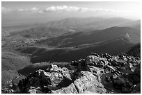 Panorama from Little Stony Man, early morning. Shenandoah National Park, Virginia, USA. (black and white)