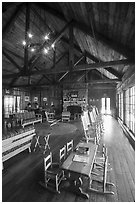 Main guest  hall of Shenandoah Lodge. Shenandoah National Park, Virginia, USA. (black and white)