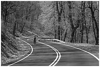 Bicyclist on Skyline drive. Shenandoah National Park ( black and white)