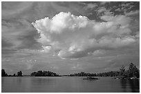 Bright cloud above Rainy lake. Voyageurs National Park, Minnesota, USA. (black and white)