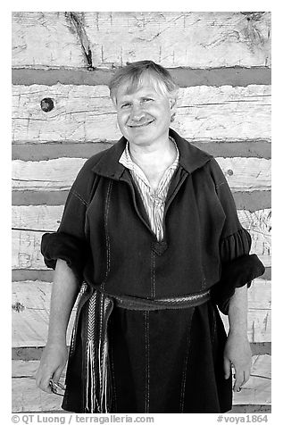 Park staff with outfit similar to that worn by the Voyageurs. Voyageurs National Park (black and white)