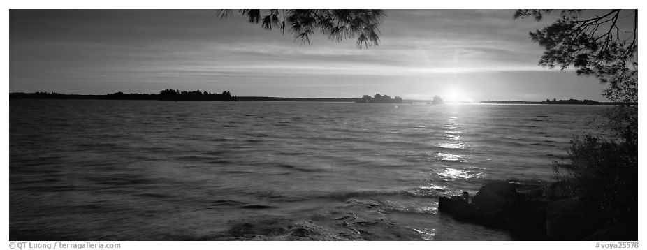 Sunrise over lake. Voyageurs National Park (black and white)